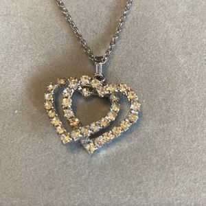 18in unsigned double heart man made diamond necklace